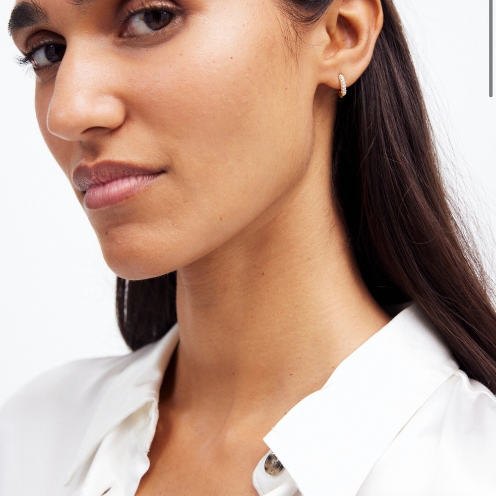 Demi-Fine Pavé Huggie Hoop Earrings - Picture 2 of 2